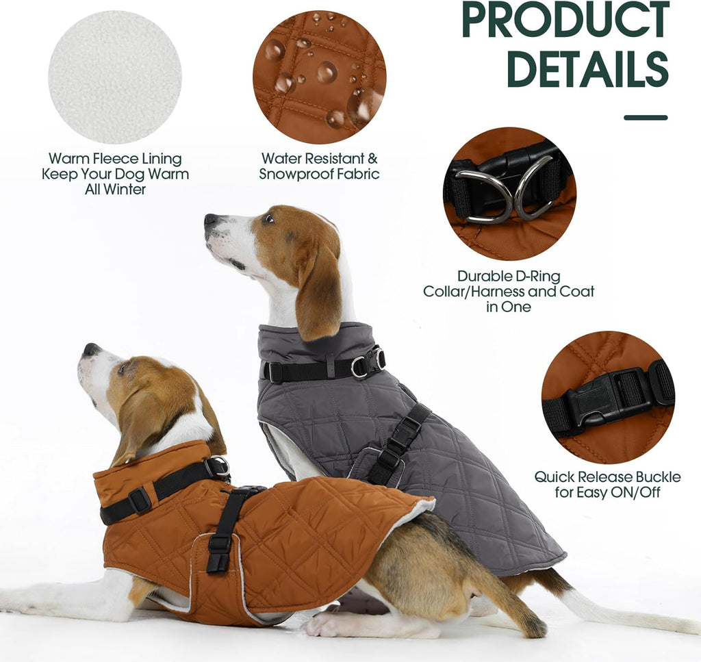 Warm Fleece Lining Turtleneck Dog Jacket – Adjustable Windproof Cold Weather Coat