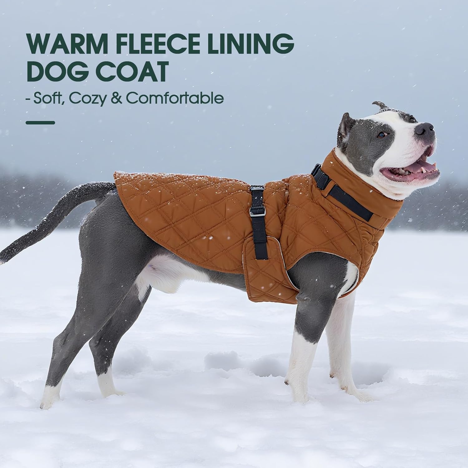 Warm Fleece Lining Turtleneck Dog Jacket – Adjustable Windproof Cold Weather Coat