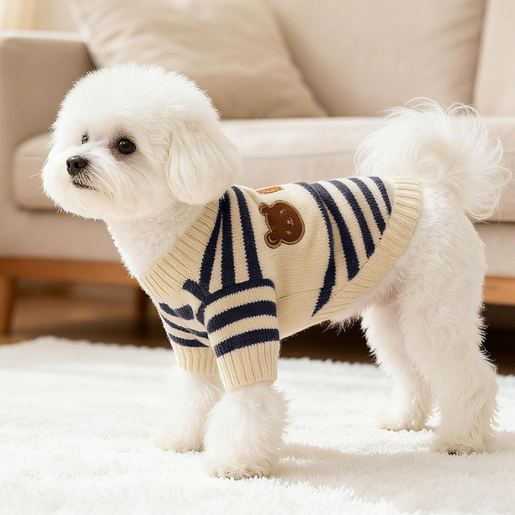 Cute Bear Pattern – Striped Soft Stretchable Warm Puppy Clothes
