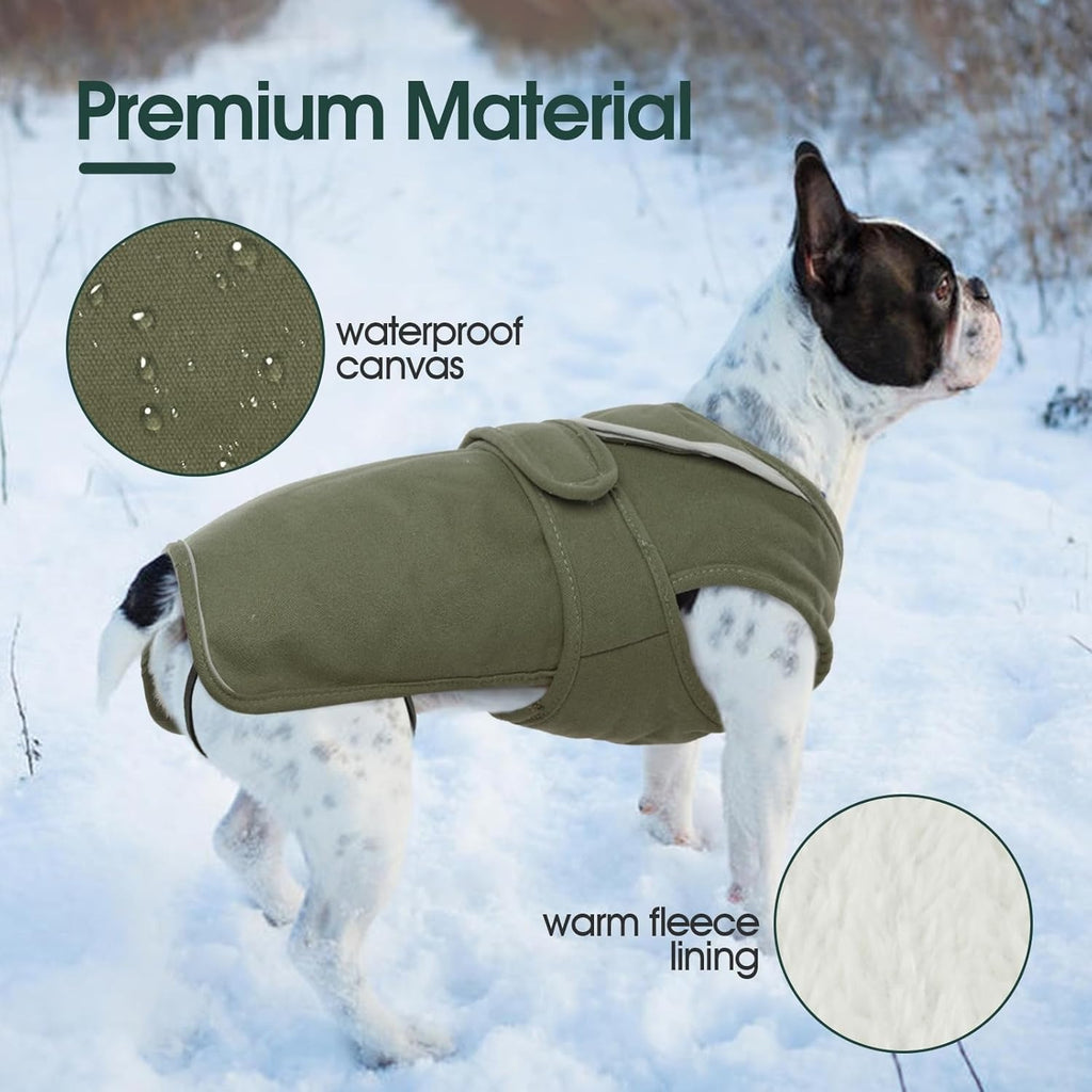 Canvas Dog Coat – Warm Reflective Fleece Winter Vest with Zipper & Leash Hole