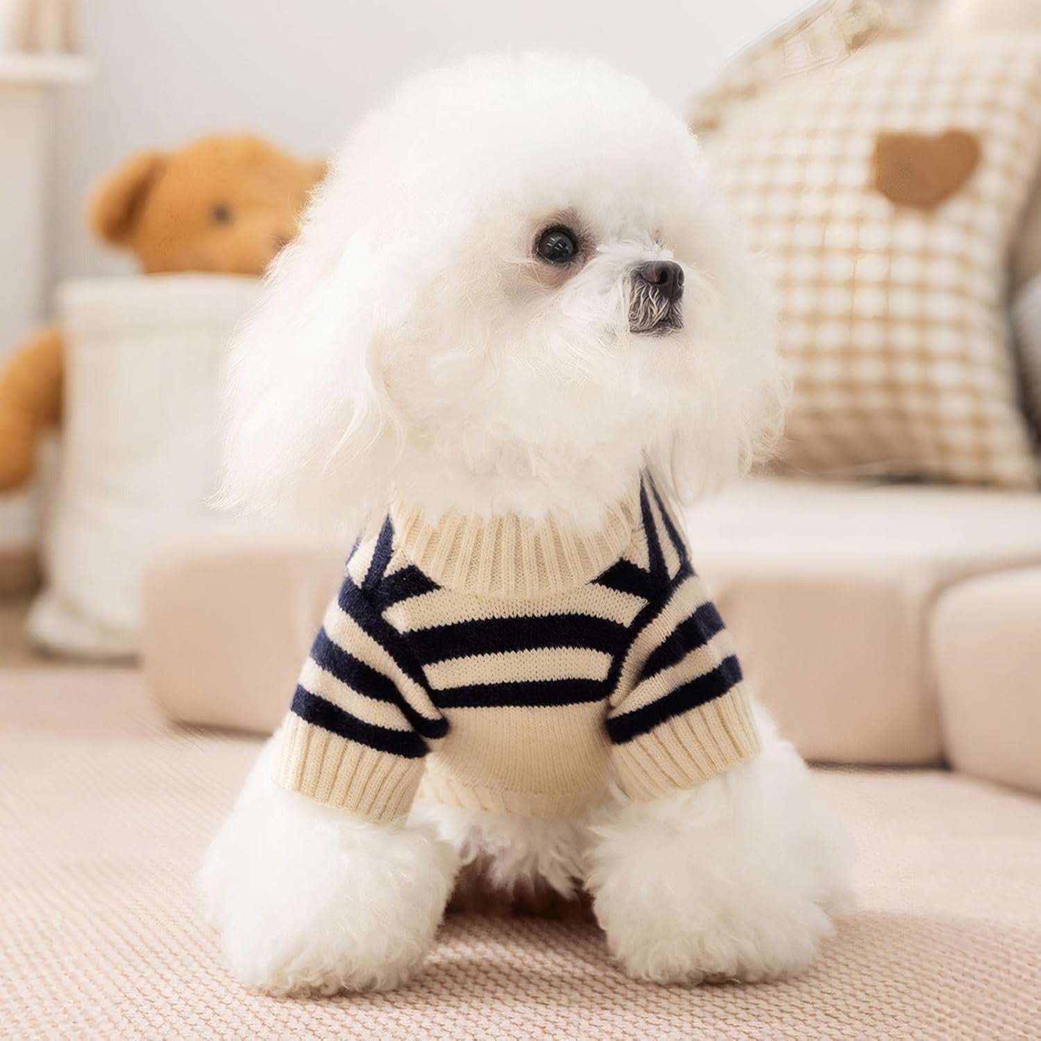 Cute Bear Pattern – Striped Soft Stretchable Warm Puppy Clothes