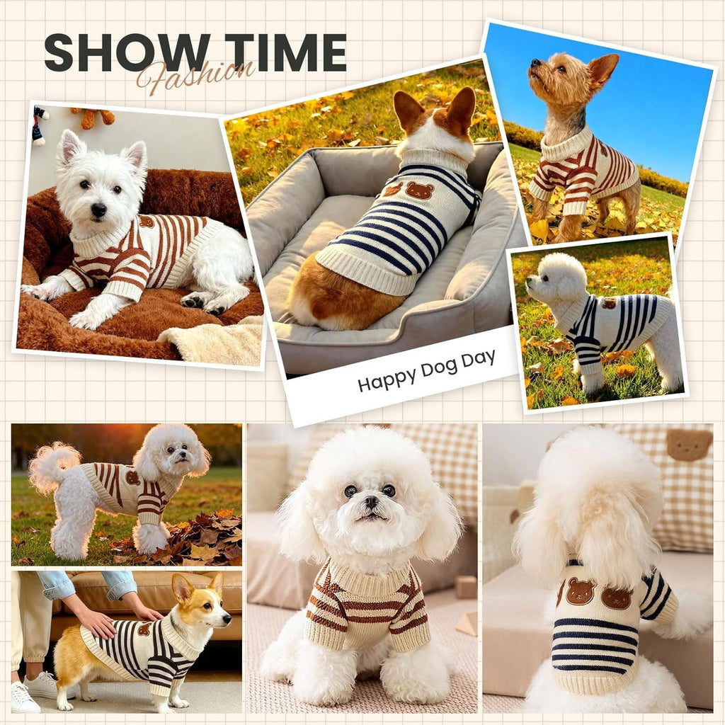 Cute Bear Pattern – Striped Soft Stretchable Warm Puppy Clothes