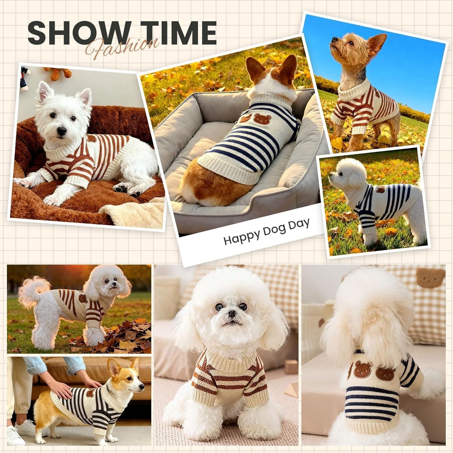 Cute Bear Pattern – Striped Soft Stretchable Warm Puppy Clothes