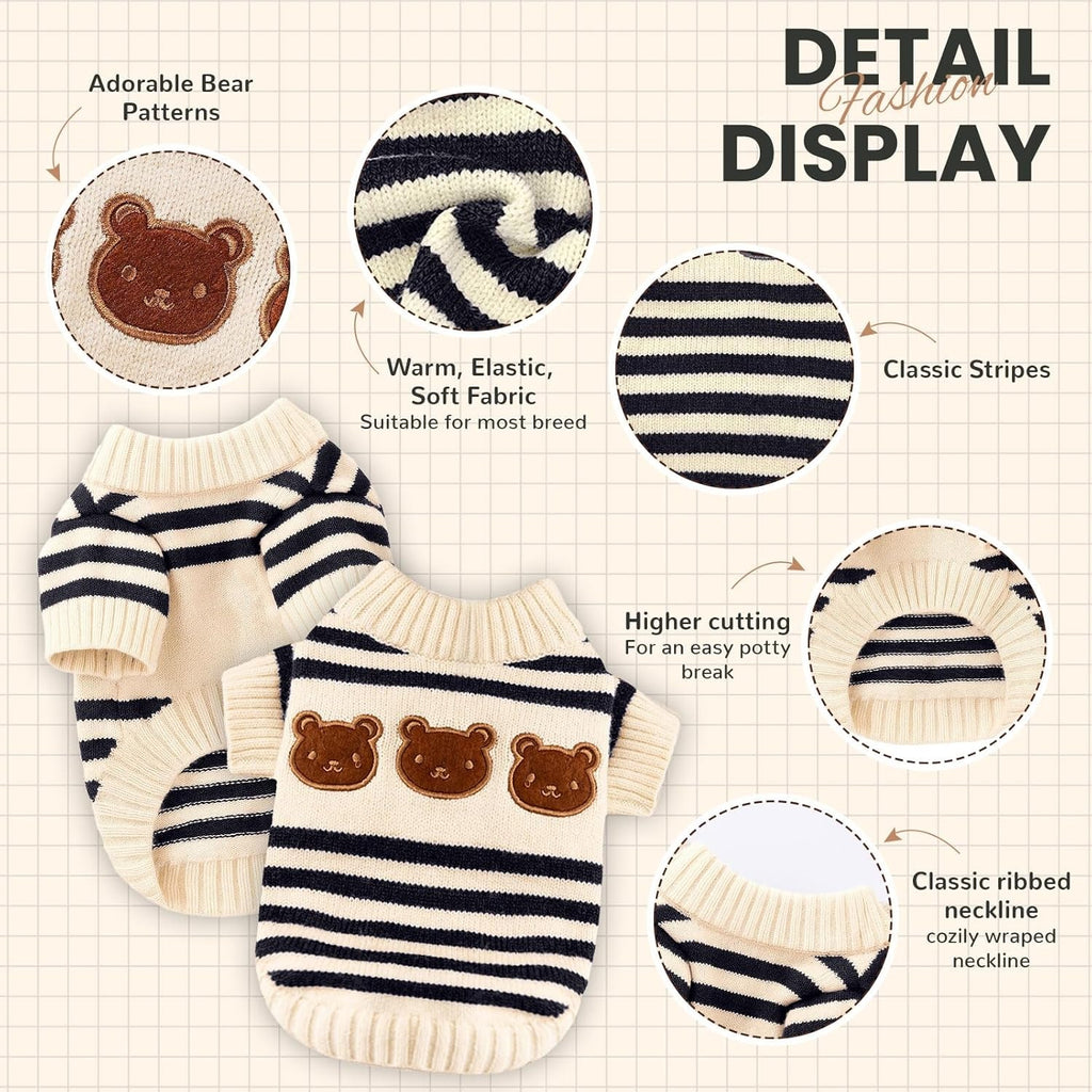 Cute Bear Pattern – Striped Soft Stretchable Warm Puppy Clothes