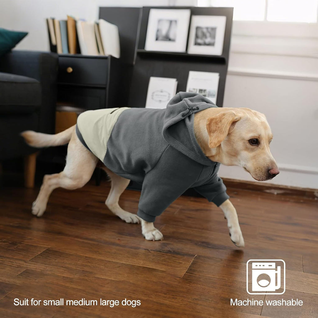 Fleece Dog Hoodie for Large Dogs – Long Sleeves Adjustable Zip Collar Warm Jacket