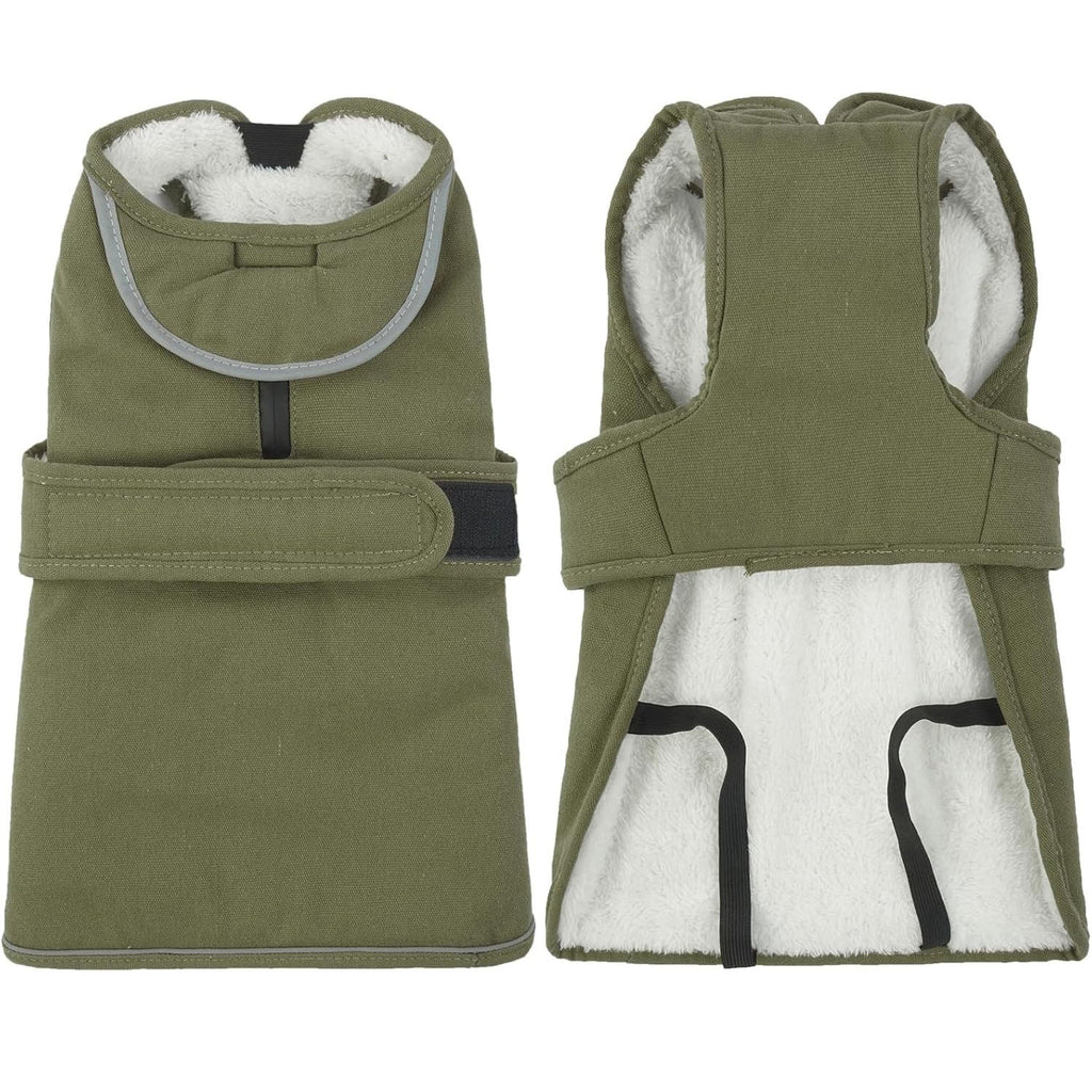 Canvas Dog Coat – Warm Reflective Fleece Winter Vest with Zipper & Leash Hole