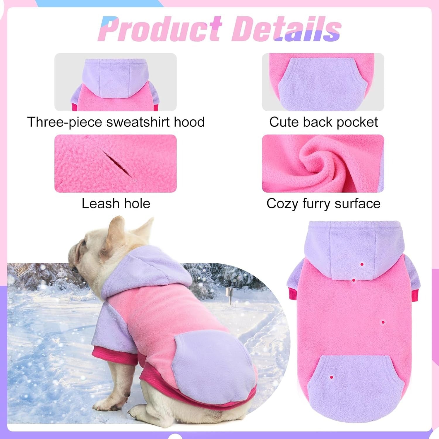 Fleece Dog Hoodie Sweatshirt with Pocket and Leash Hole – Stretchy Clothes