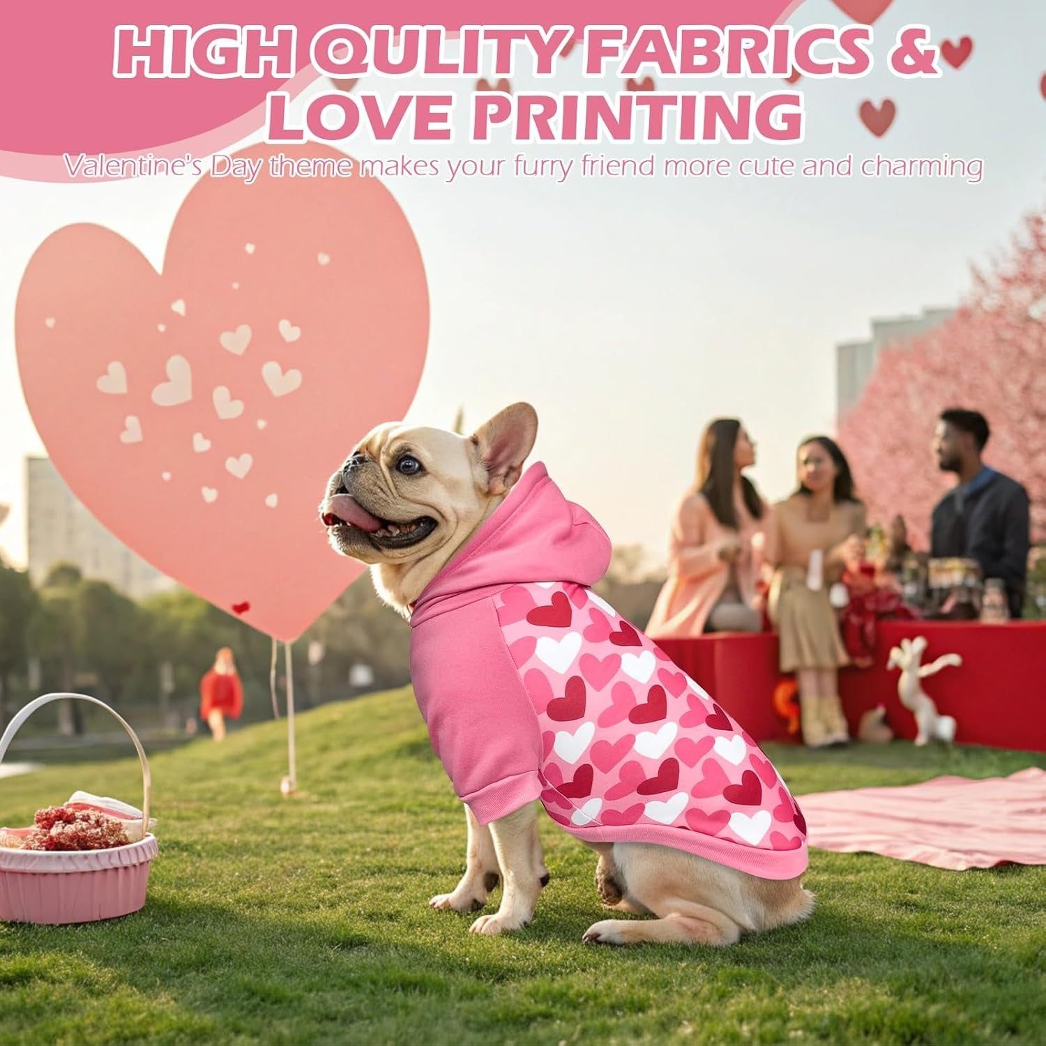 Cute Heart Pattern Dog Hoodie – Soft Warm Winter Autumn Fleece Sweatshirt