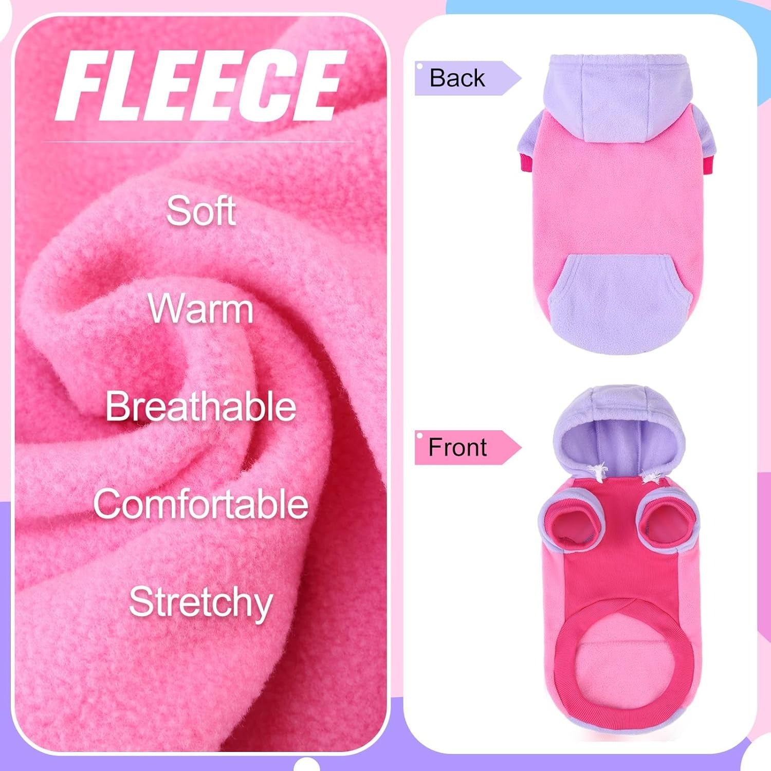 Fleece Dog Hoodie Sweatshirt with Pocket and Leash Hole – Stretchy Clothes