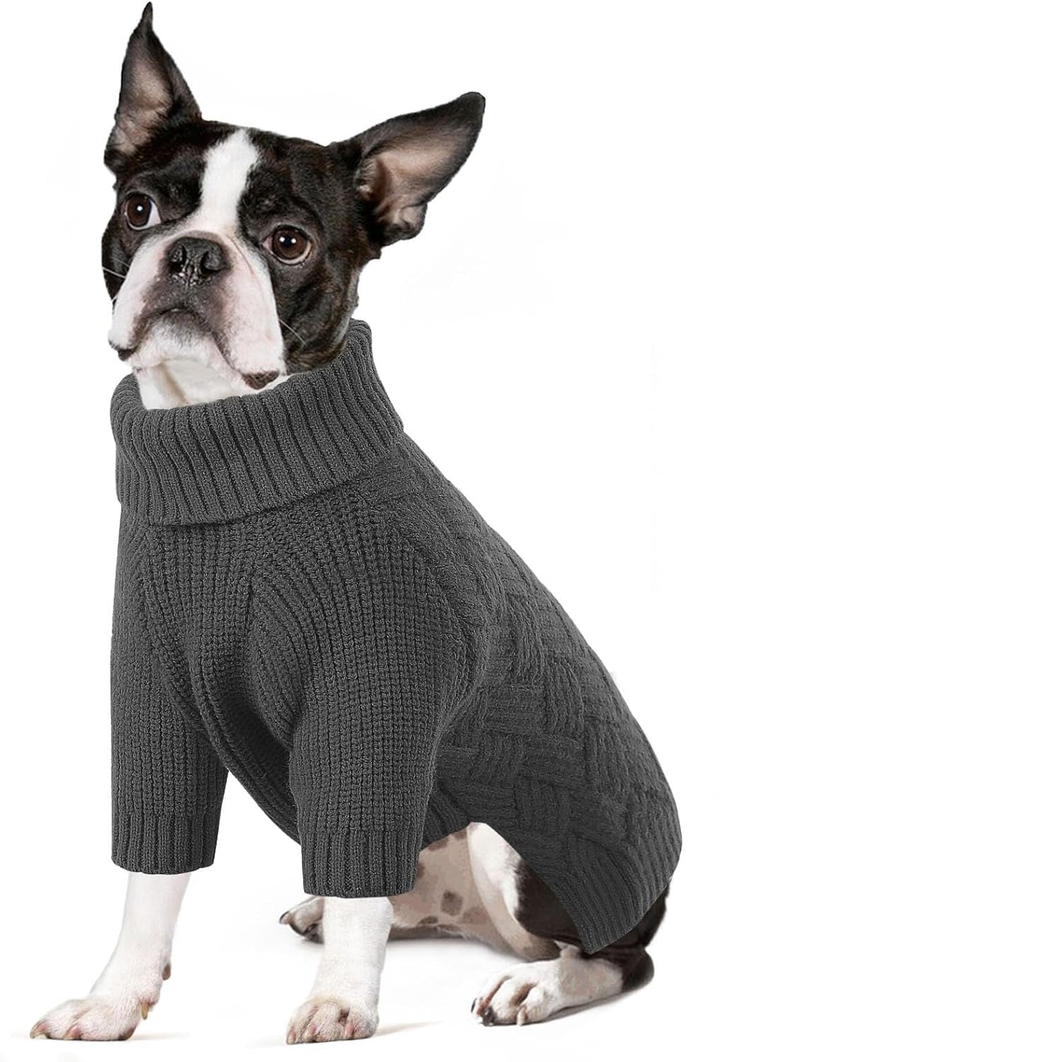 Turtleneck Dog Sweater with Sleeves – Soft Elastic Knit Pullover