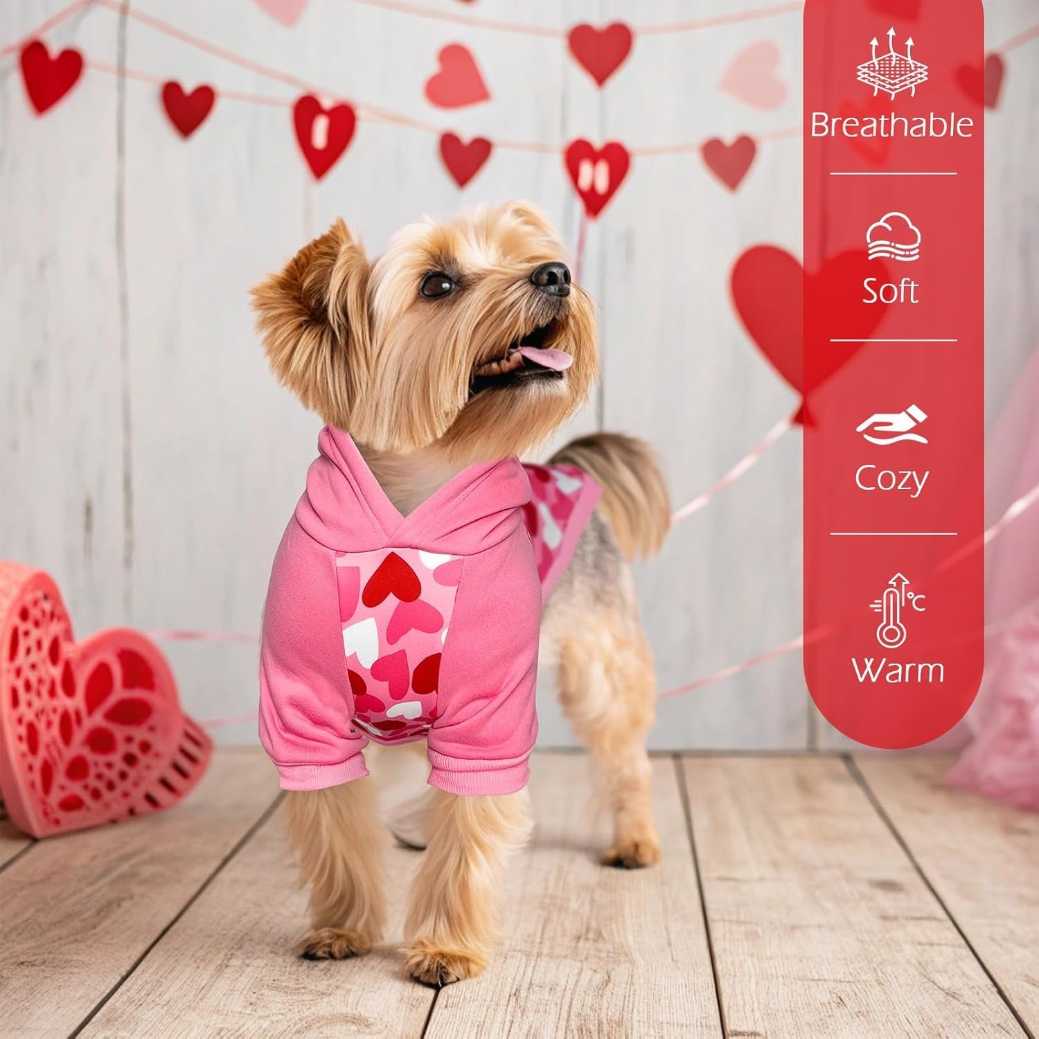 Cute Heart Pattern Dog Hoodie – Soft Warm Winter Autumn Fleece Sweatshirt