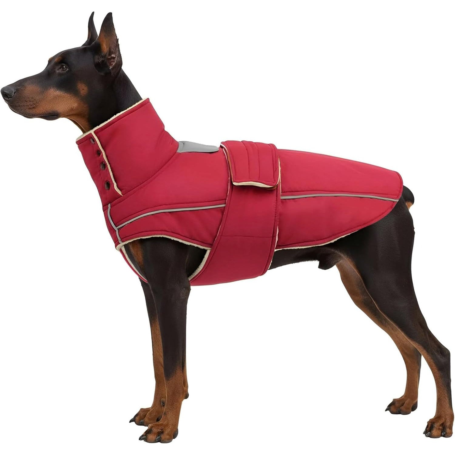 Waterproof Dog Jacket – Reflective Fleece Vest with Turtleneck & Button Closure