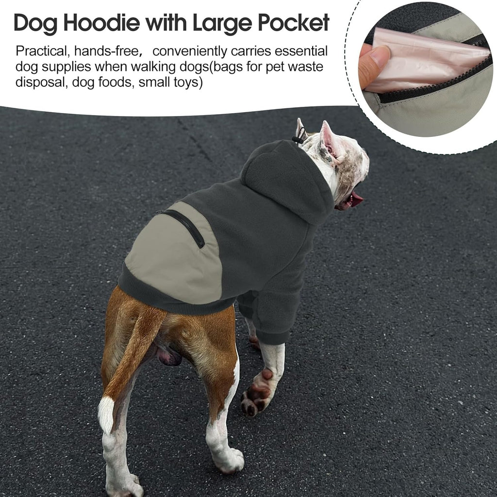 Fleece Dog Hoodie for Large Dogs – Long Sleeves Adjustable Zip Collar Warm Jacket