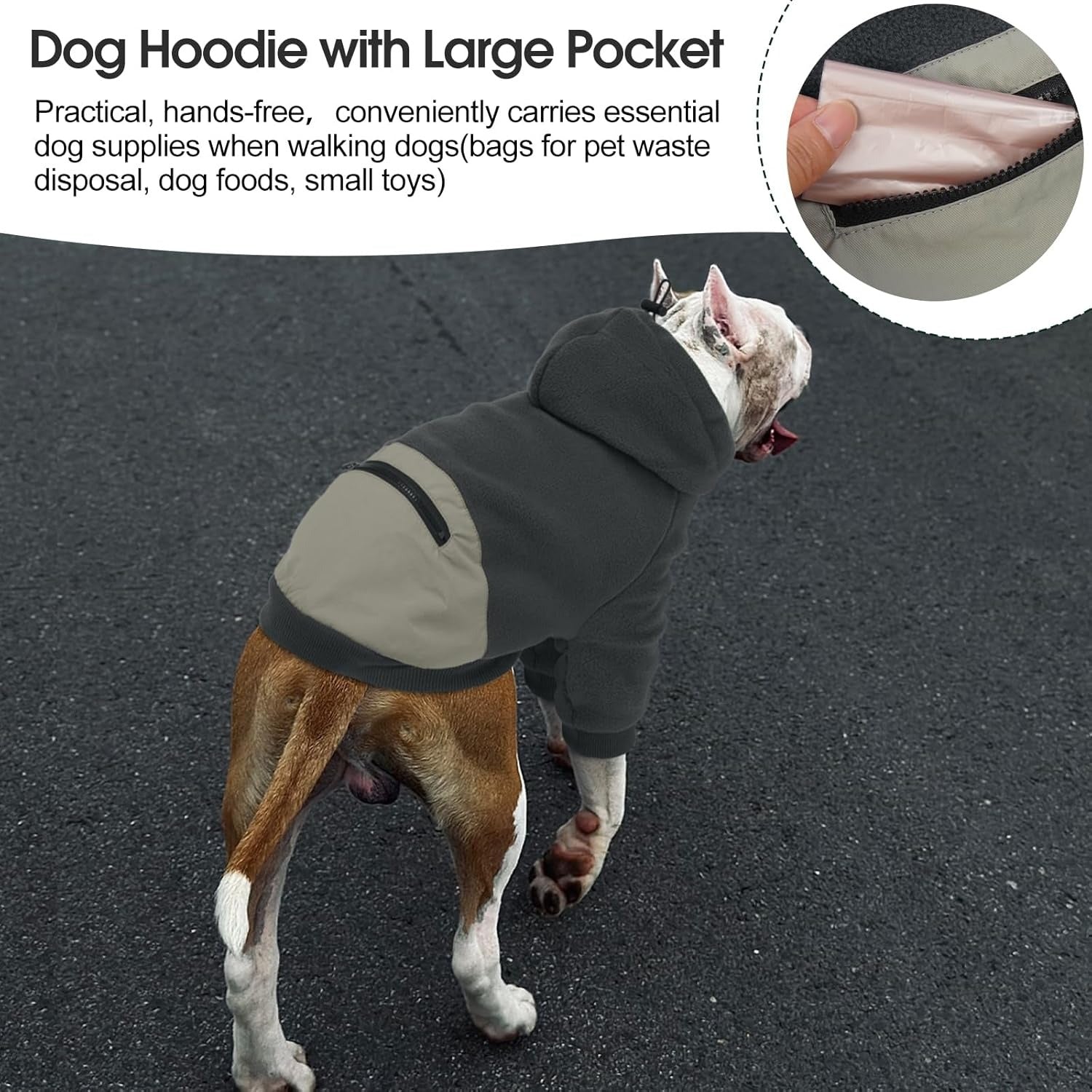 Fleece Dog Hoodie for Large Dogs – Long Sleeves Adjustable Zip Collar Warm Jacket