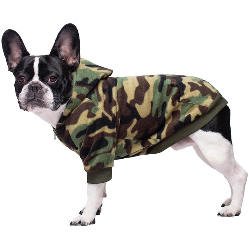 Camo French Bulldog Dog Hoodie with Pocket – Fleece Sweatshirt