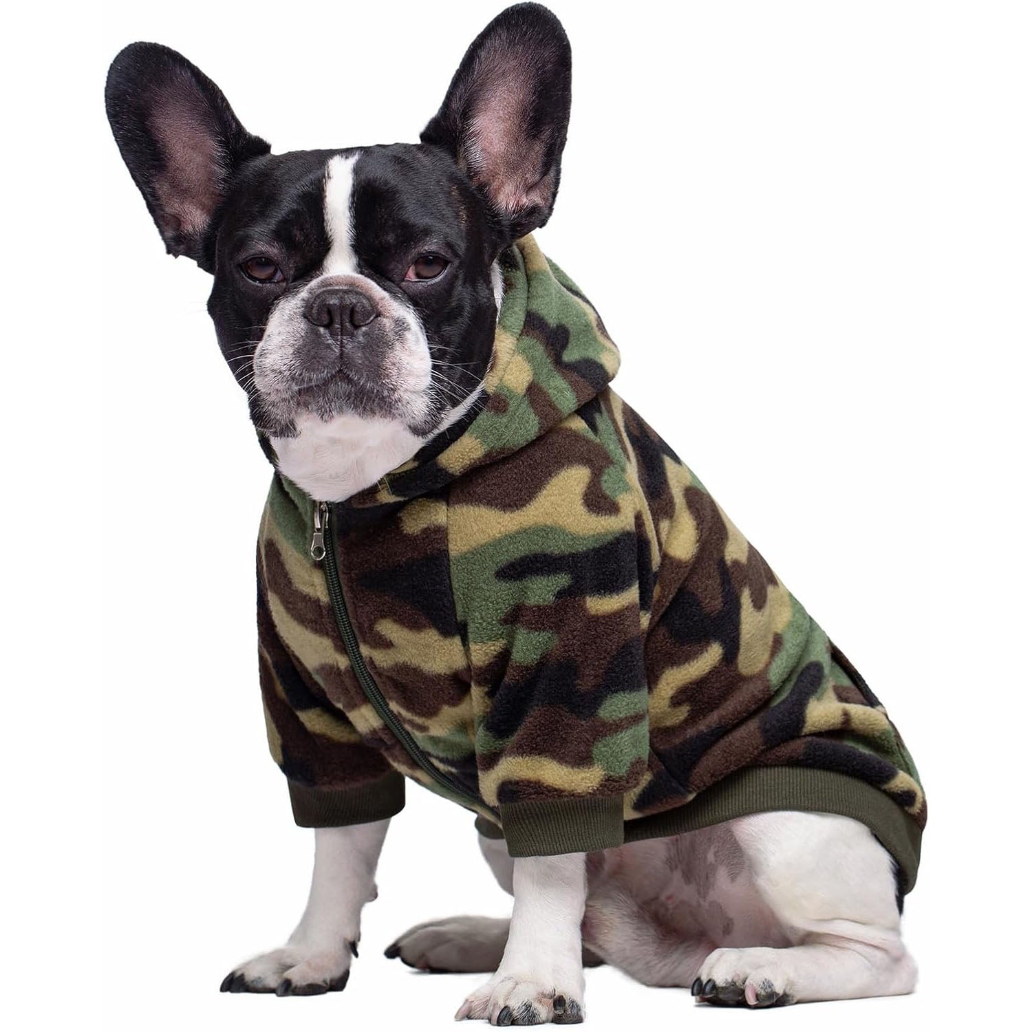 Camo French Bulldog Dog Hoodie with Pocket – Fleece Sweatshirt