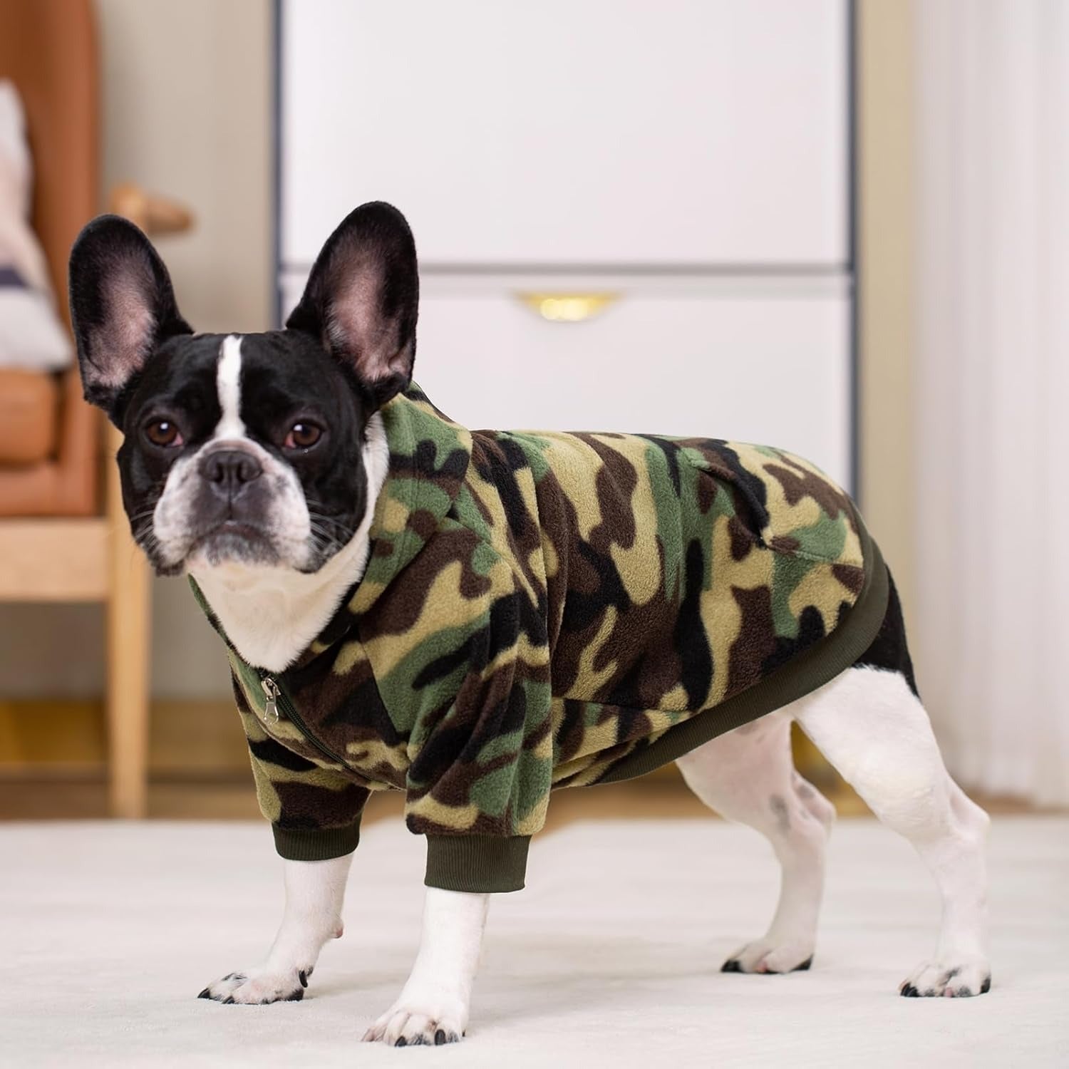 Camo French Bulldog Dog Hoodie with Pocket – Fleece Sweatshirt