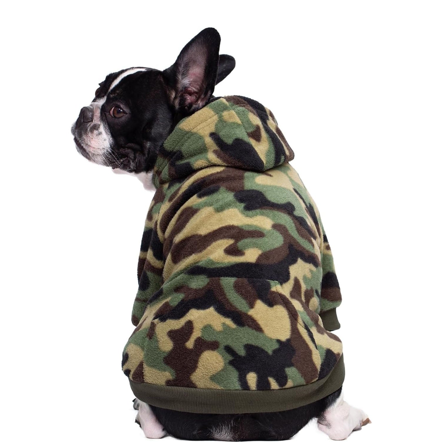 Camo French Bulldog Dog Hoodie with Pocket – Fleece Sweatshirt