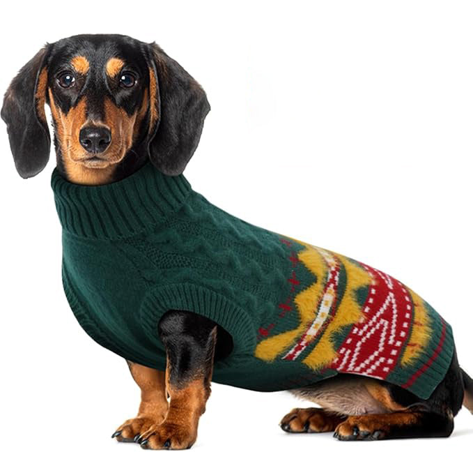 Windproof Turtleneck Dog Sweater – Stretchy Sleeveless Fair Isle Knitwear