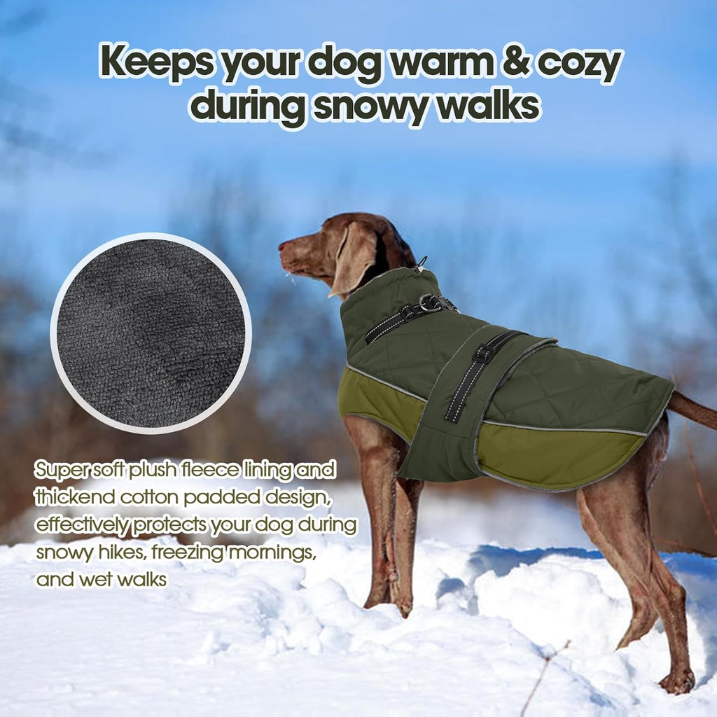 Reflective Adjustable Winter Dog Jacket – Waterproof Fleece Turtleneck Snowsuit
