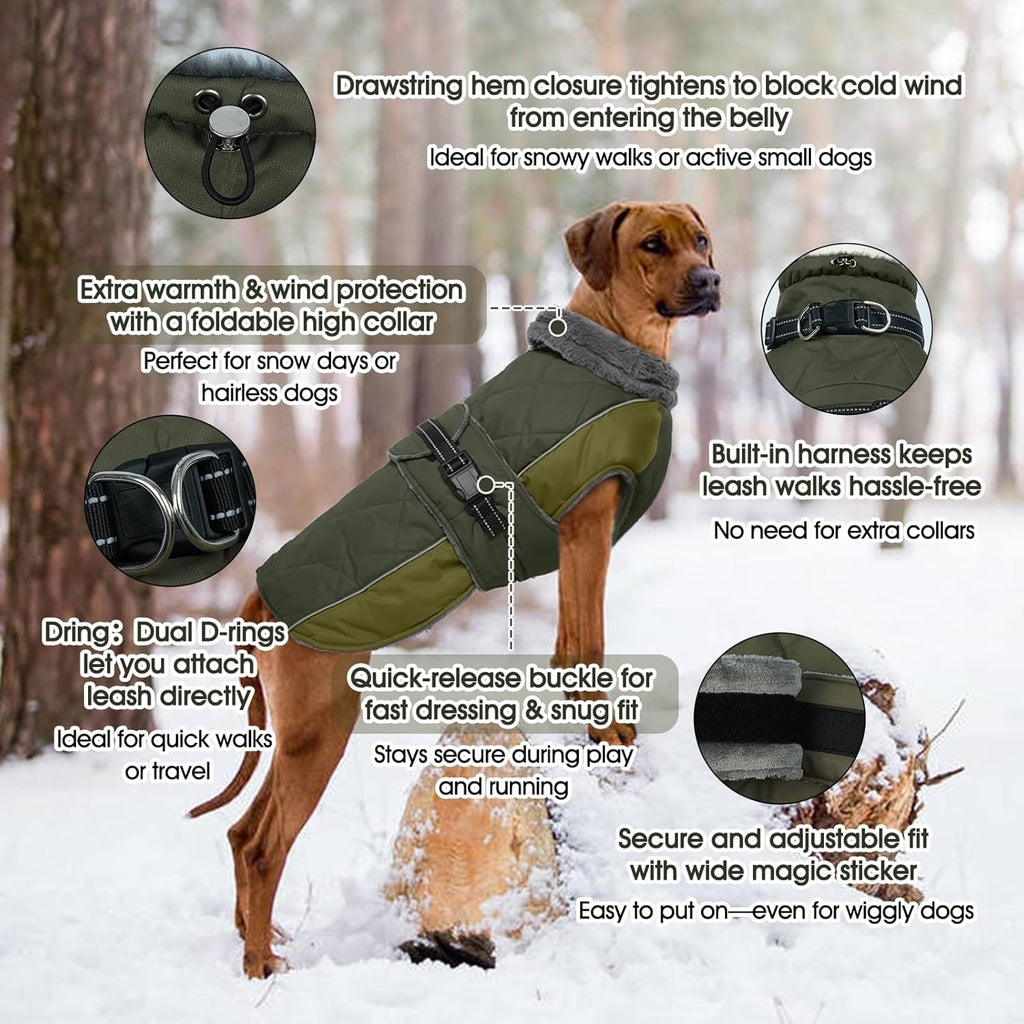 Reflective Adjustable Winter Dog Jacket – Waterproof Fleece Turtleneck Snowsuit