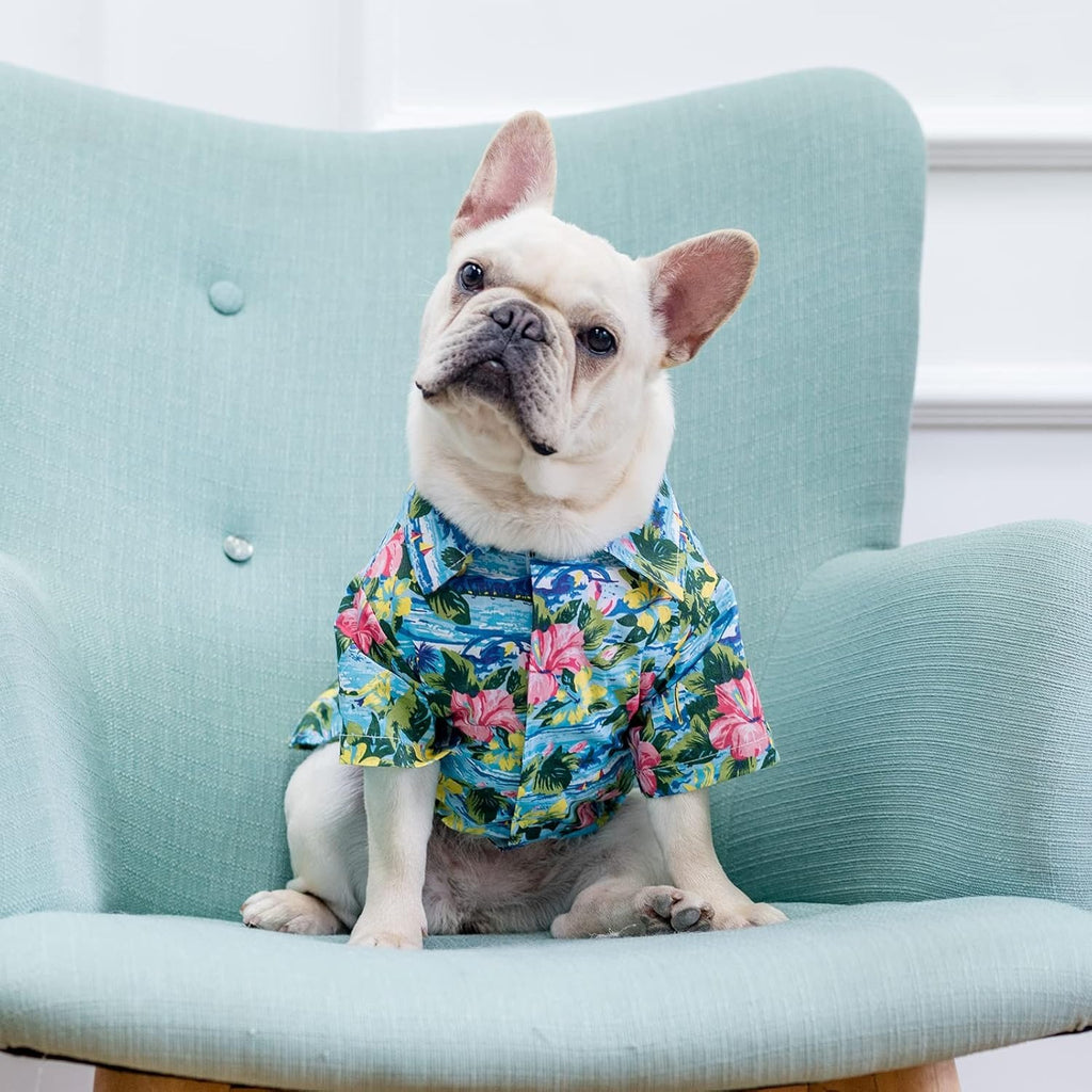 Breathable Dog Hawaiian Shirt – Floral & Sea Island Pattern Summer Clothes