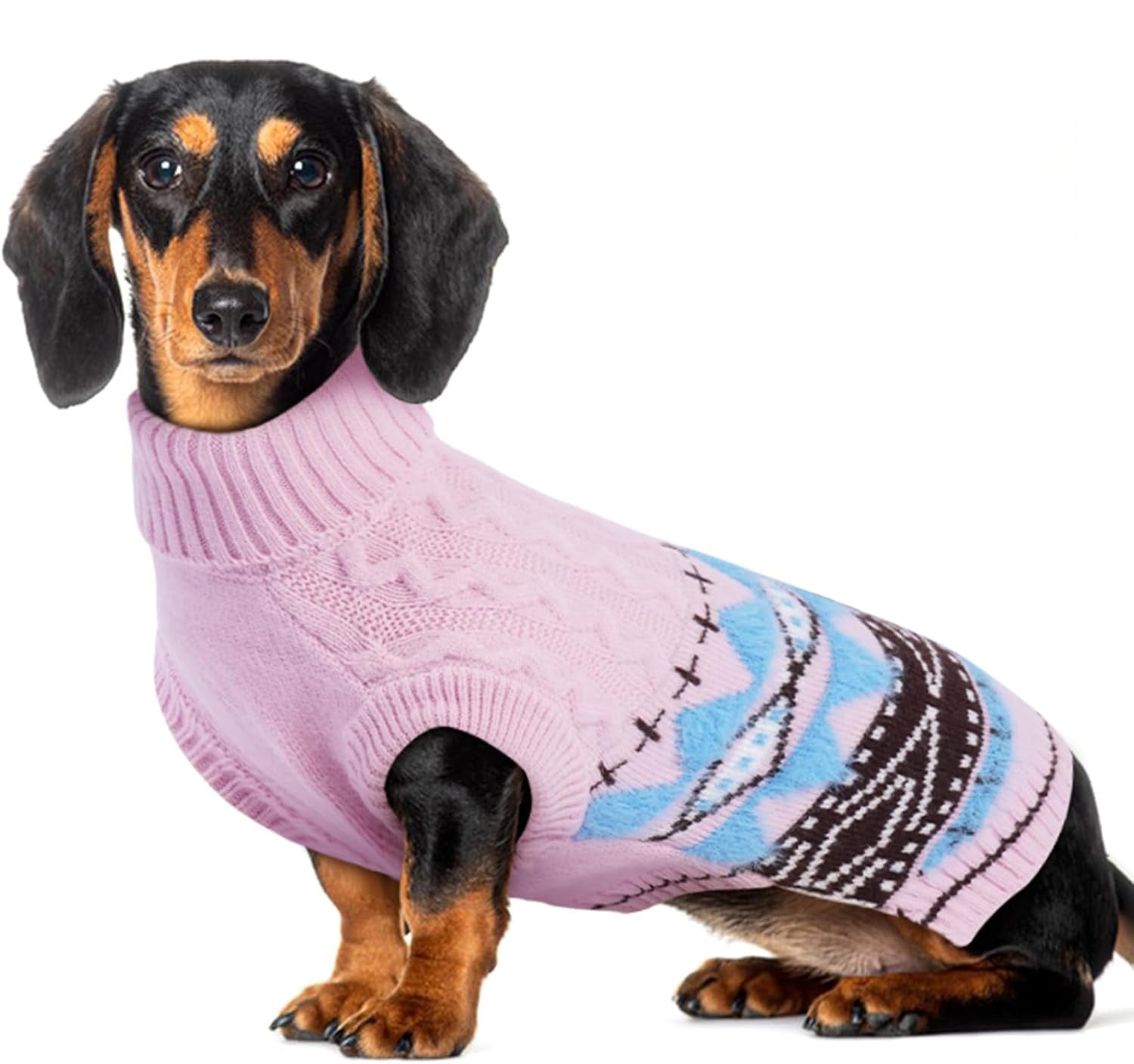 Windproof Turtleneck Dog Sweater – Stretchy Sleeveless Fair Isle Knitwear