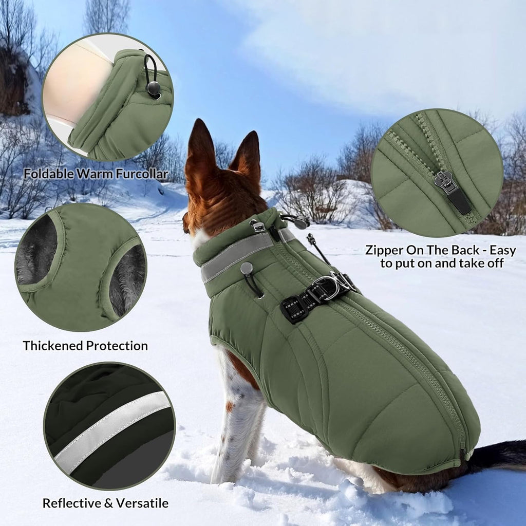 Windproof Waterproof Dog Coat – Fleece Lined Zipper Jacket
