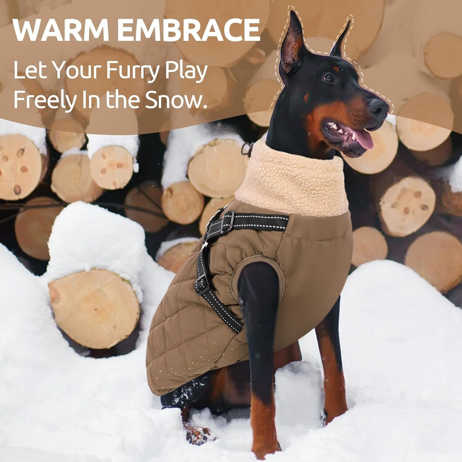 Dog Coat with Built-in Harness – Warm Fleece Lined Back Zipper Winter Jacket