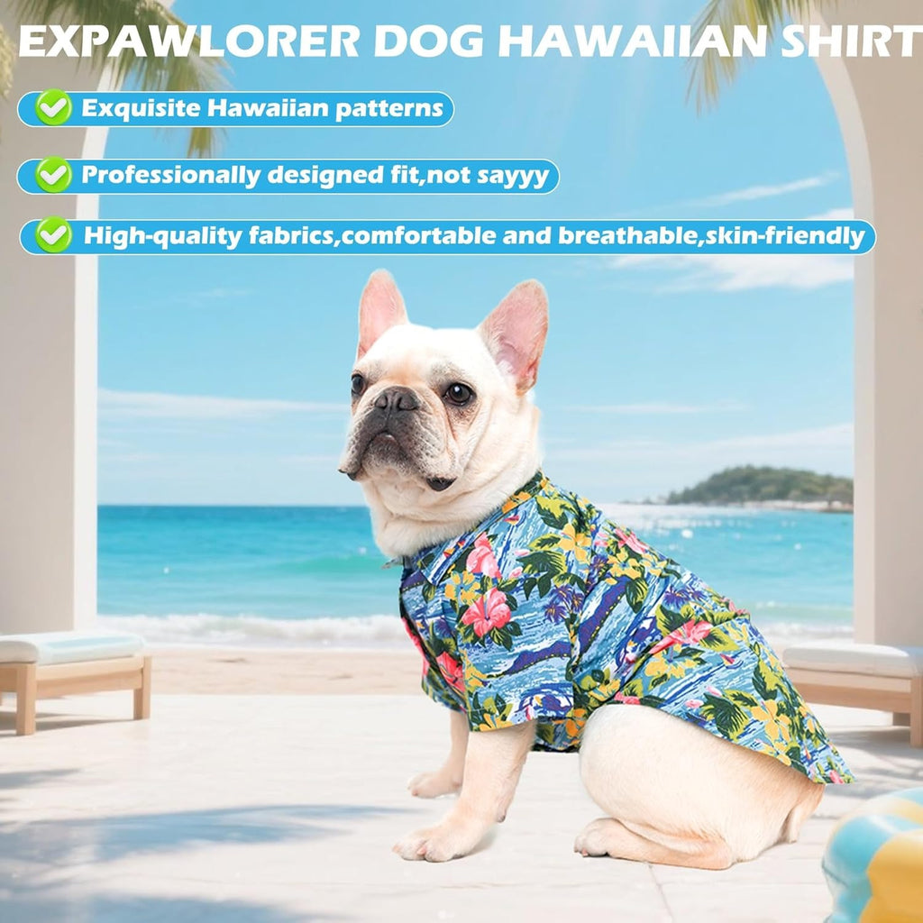Breathable Dog Hawaiian Shirt – Floral & Sea Island Pattern Summer Clothes