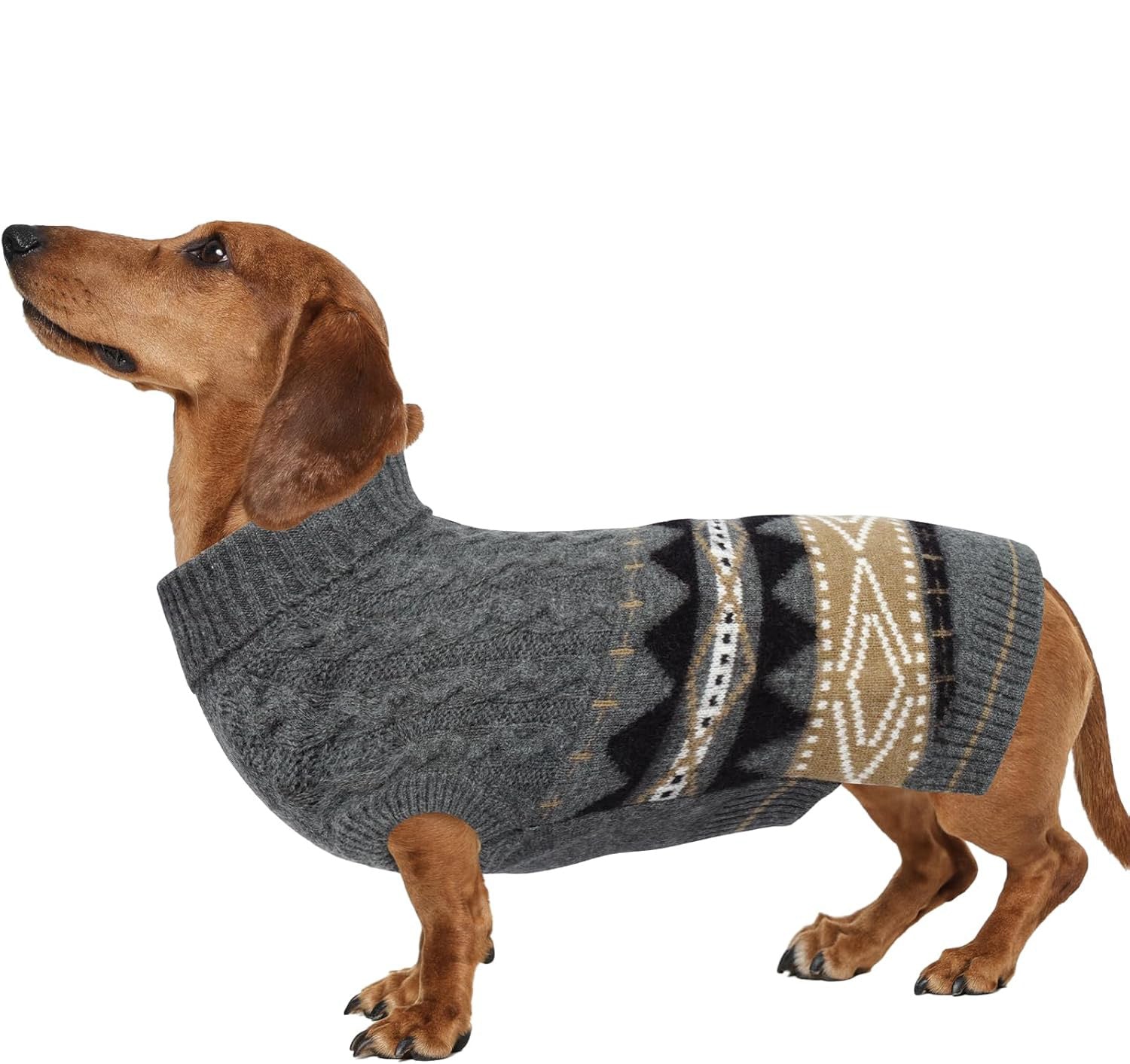 Windproof Turtleneck Dog Sweater – Stretchy Sleeveless Fair Isle Knitwear