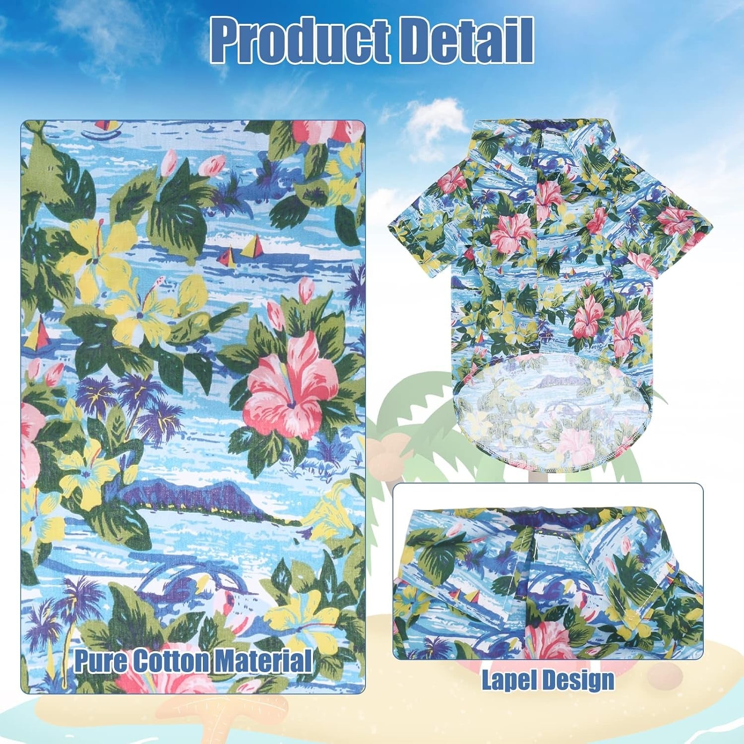 Breathable Dog Hawaiian Shirt – Floral & Sea Island Pattern Summer Clothes