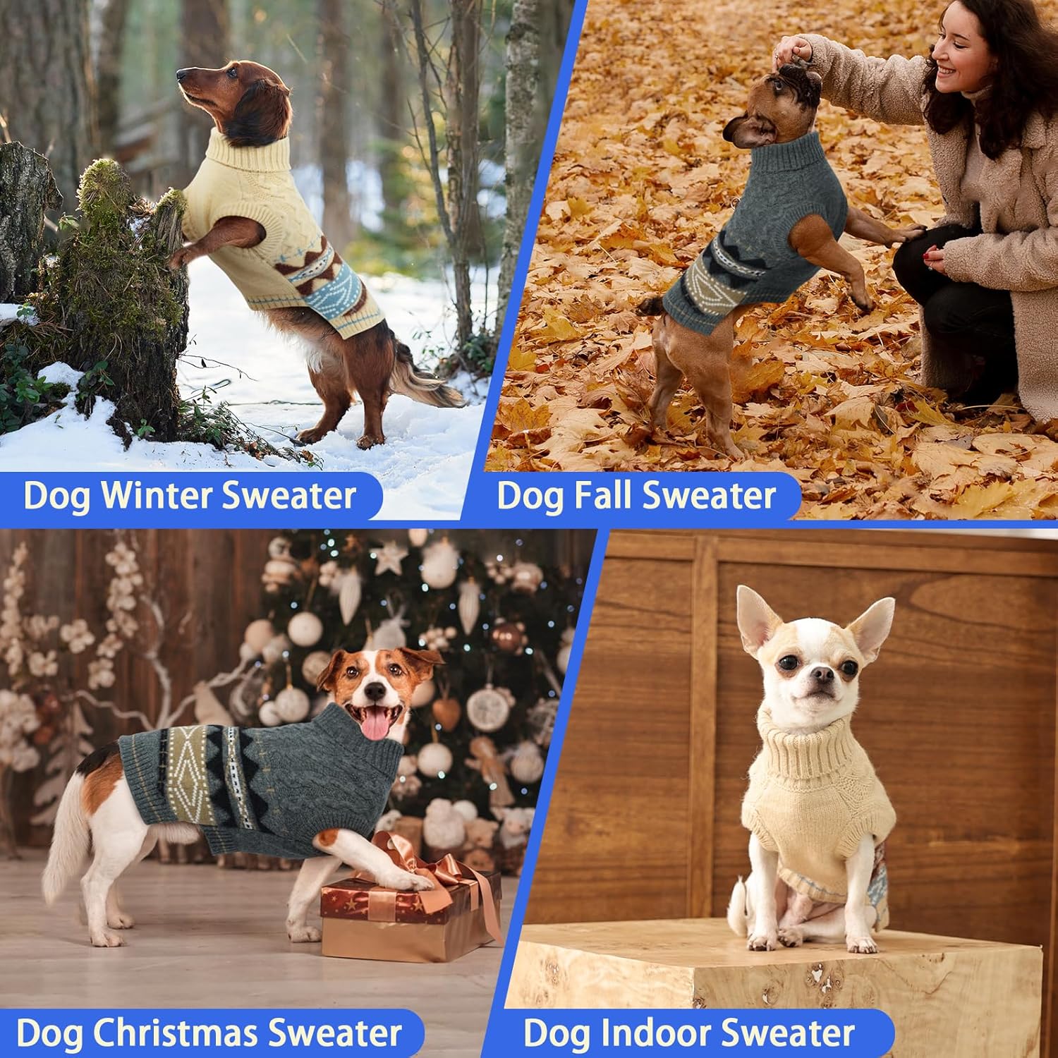Windproof Turtleneck Dog Sweater – Stretchy Sleeveless Fair Isle Knitwear
