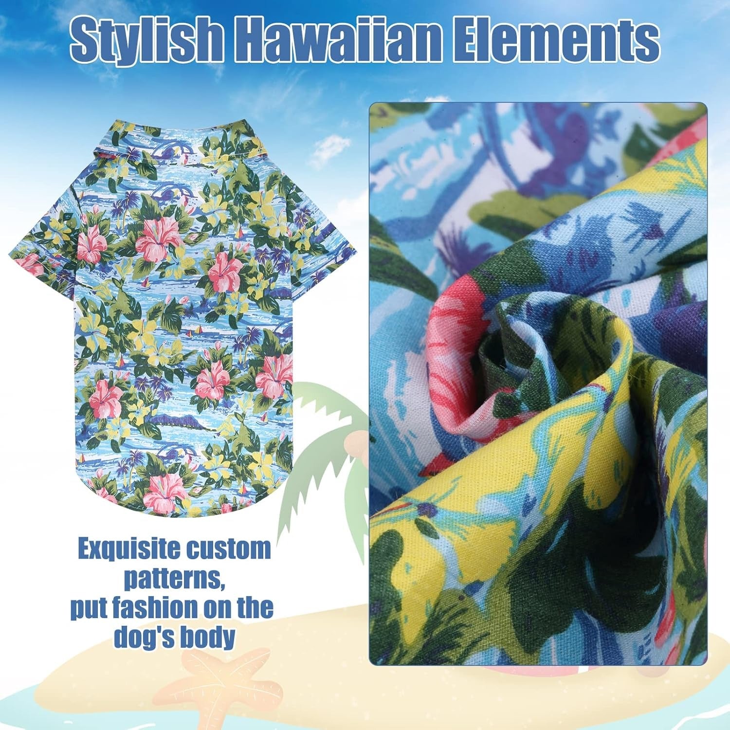 Breathable Dog Hawaiian Shirt – Floral & Sea Island Pattern Summer Clothes