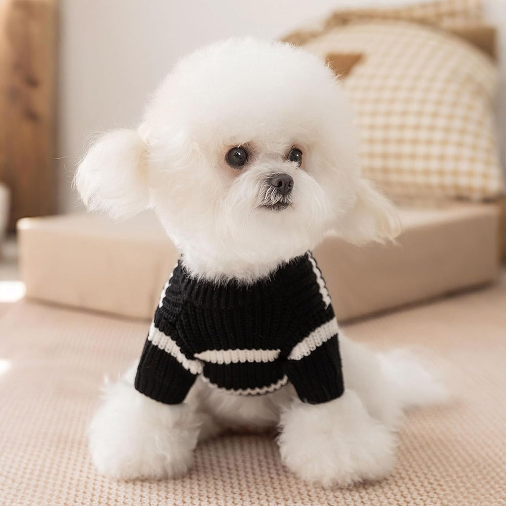 Striped Small Dog Sweater with Pocket – Soft Stretchable Warm Puppy Clothes