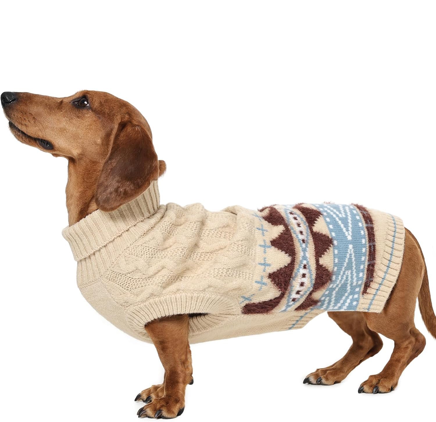 Windproof Turtleneck Dog Sweater – Stretchy Sleeveless Fair Isle Knitwear