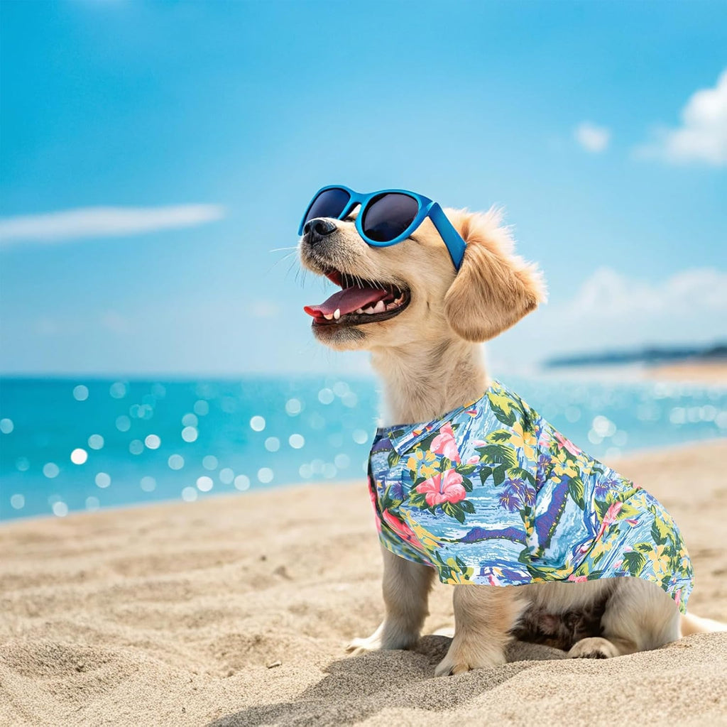 Breathable Dog Hawaiian Shirt – Floral & Sea Island Pattern Summer Clothes