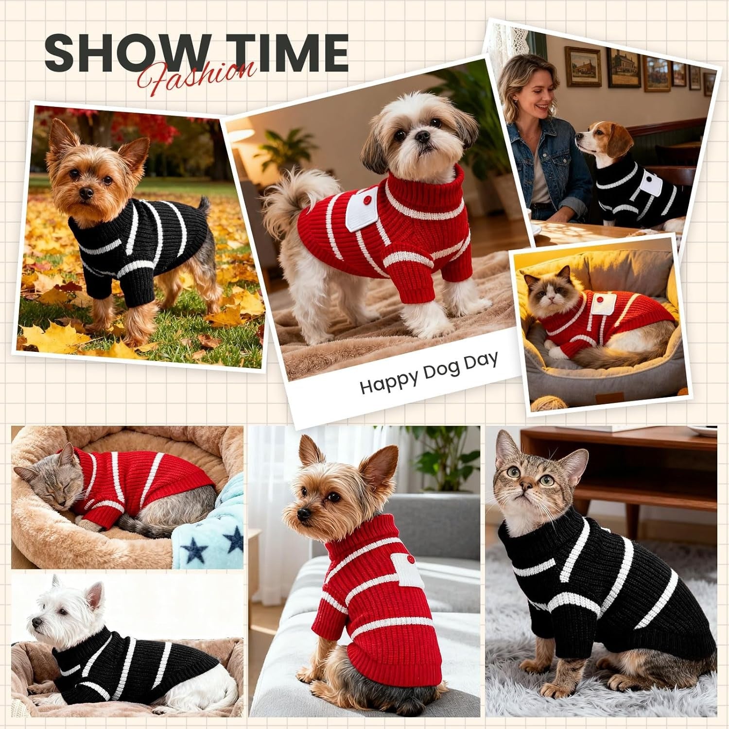 Striped Small Dog Sweater with Pocket – Soft Stretchable Warm Puppy Clothes