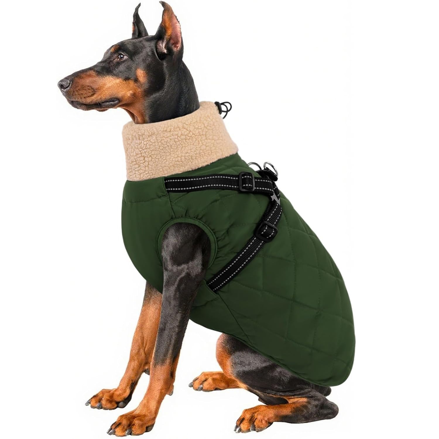 Dog Coat with Built-in Harness – Warm Fleece Lined Back Zipper Winter Jacket
