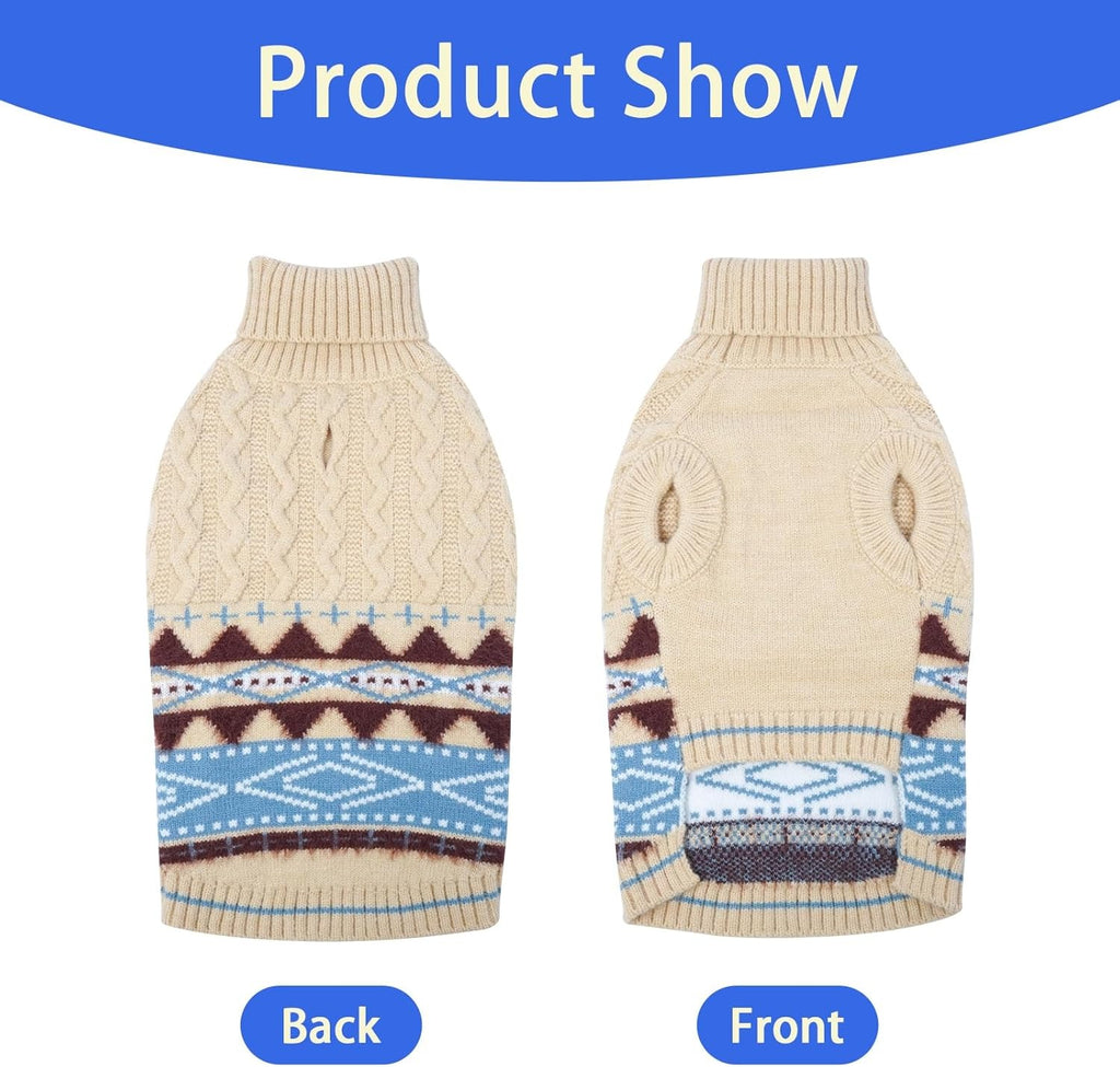 Windproof Turtleneck Dog Sweater – Stretchy Sleeveless Fair Isle Knitwear
