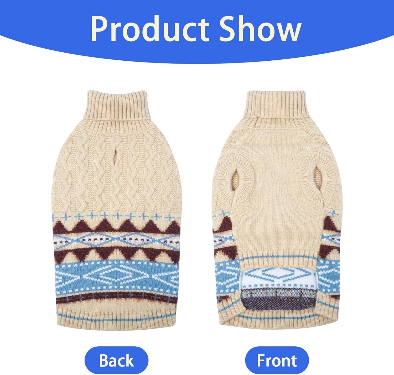 Windproof Turtleneck Dog Sweater – Stretchy Sleeveless Fair Isle Knitwear