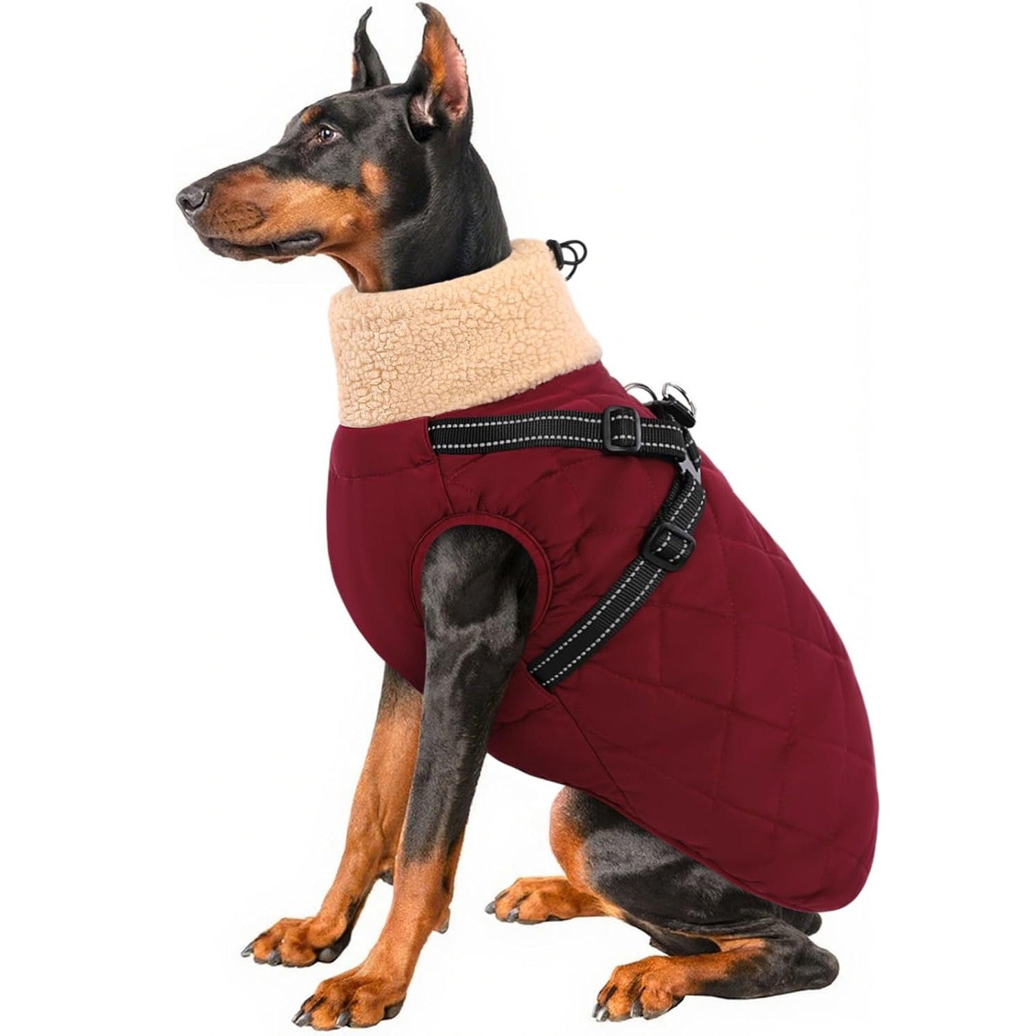 Dog Coat with Built-in Harness – Warm Fleece Lined Back Zipper Winter Jacket
