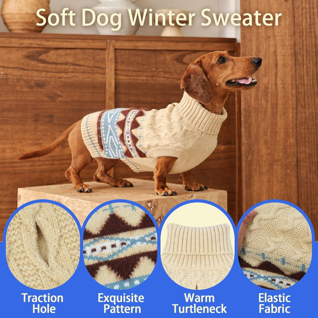 Windproof Turtleneck Dog Sweater – Stretchy Sleeveless Fair Isle Knitwear