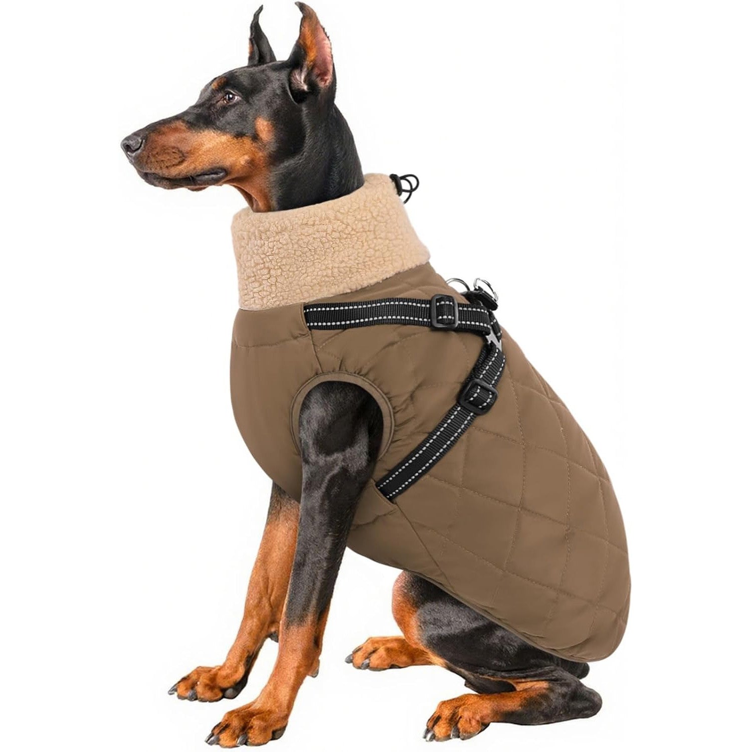 Dog Coat with Built-in Harness – Warm Fleece Lined Back Zipper Winter Jacket