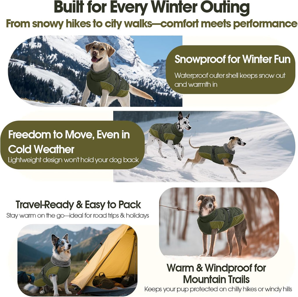 Reflective Adjustable Winter Dog Jacket – Waterproof Fleece Turtleneck Snowsuit