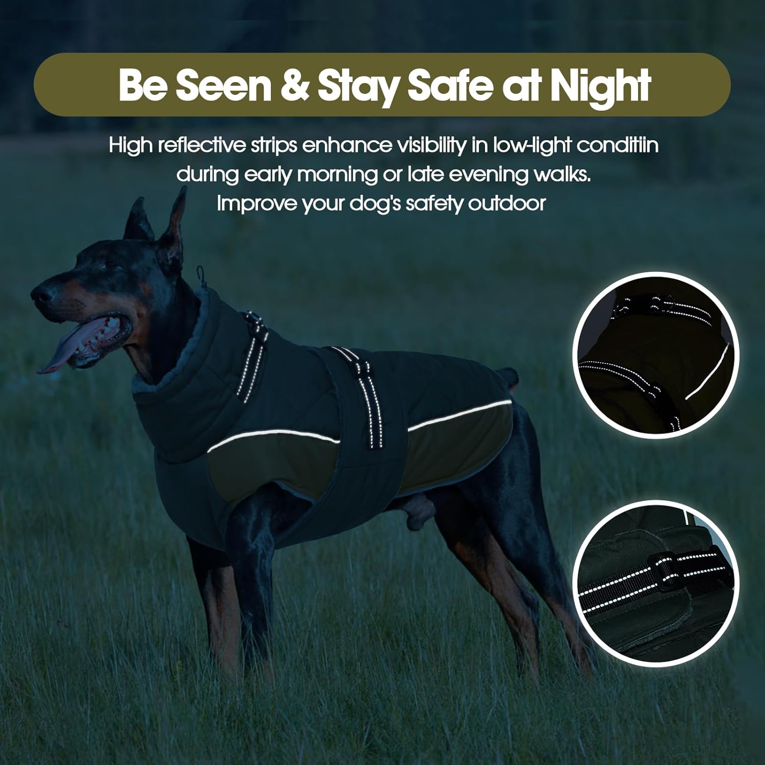 Reflective Adjustable Winter Dog Jacket – Waterproof Fleece Turtleneck Snowsuit