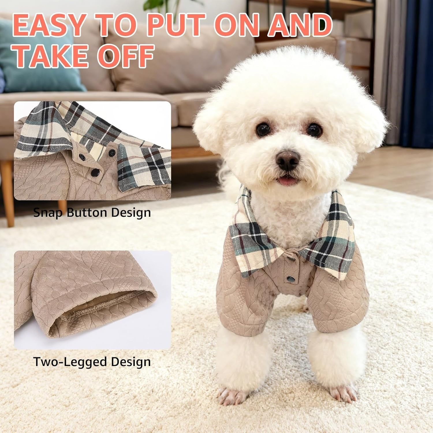 Dog Sweater with Faux Shirt Collar – Hoodie Pullover for Small Medium Dogs Winter