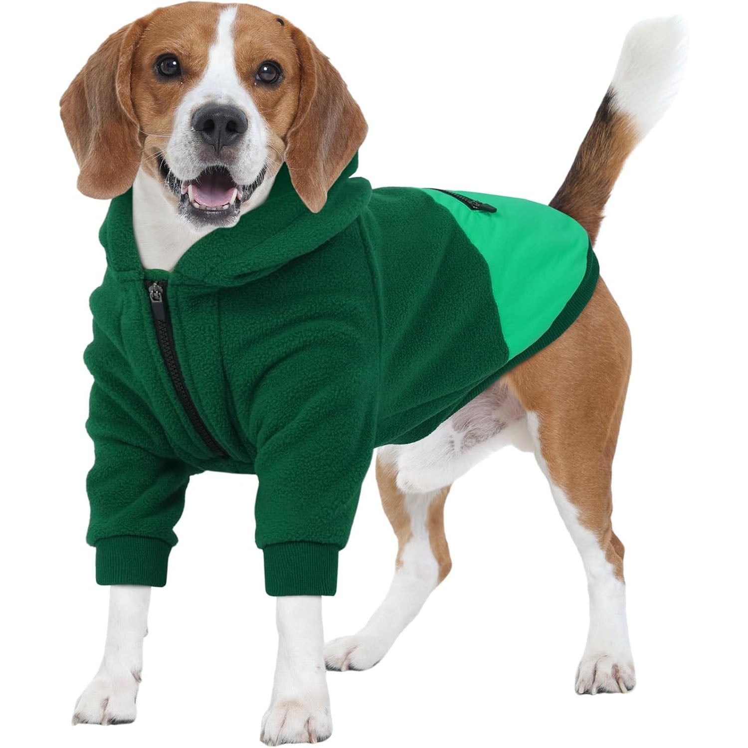 Fleece Dog Hoodie for Large Dogs – Long Sleeves Adjustable Zip Collar Warm Jacket