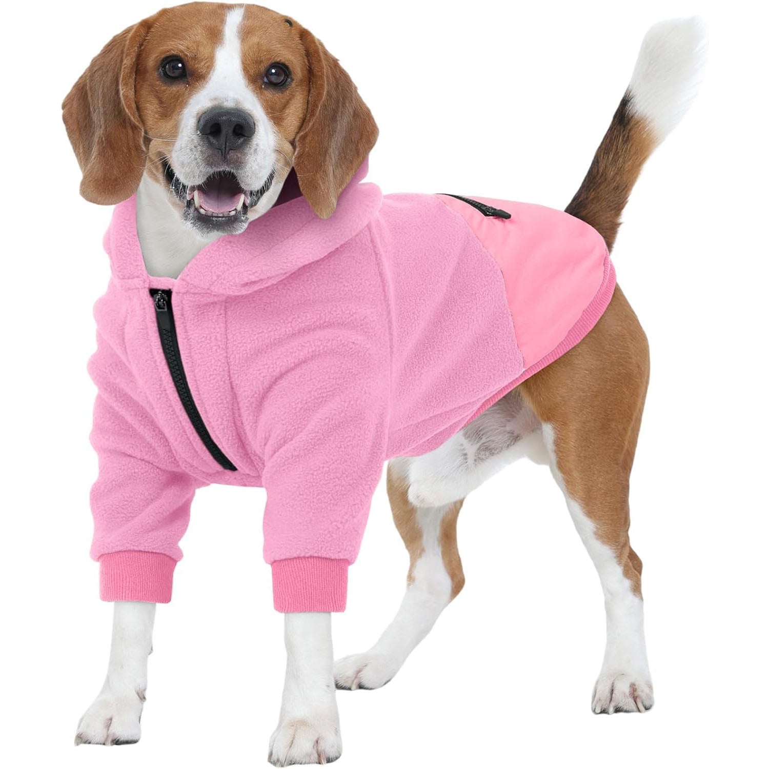 Fleece Dog Hoodie for Large Dogs – Long Sleeves Adjustable Zip Collar Warm Jacket