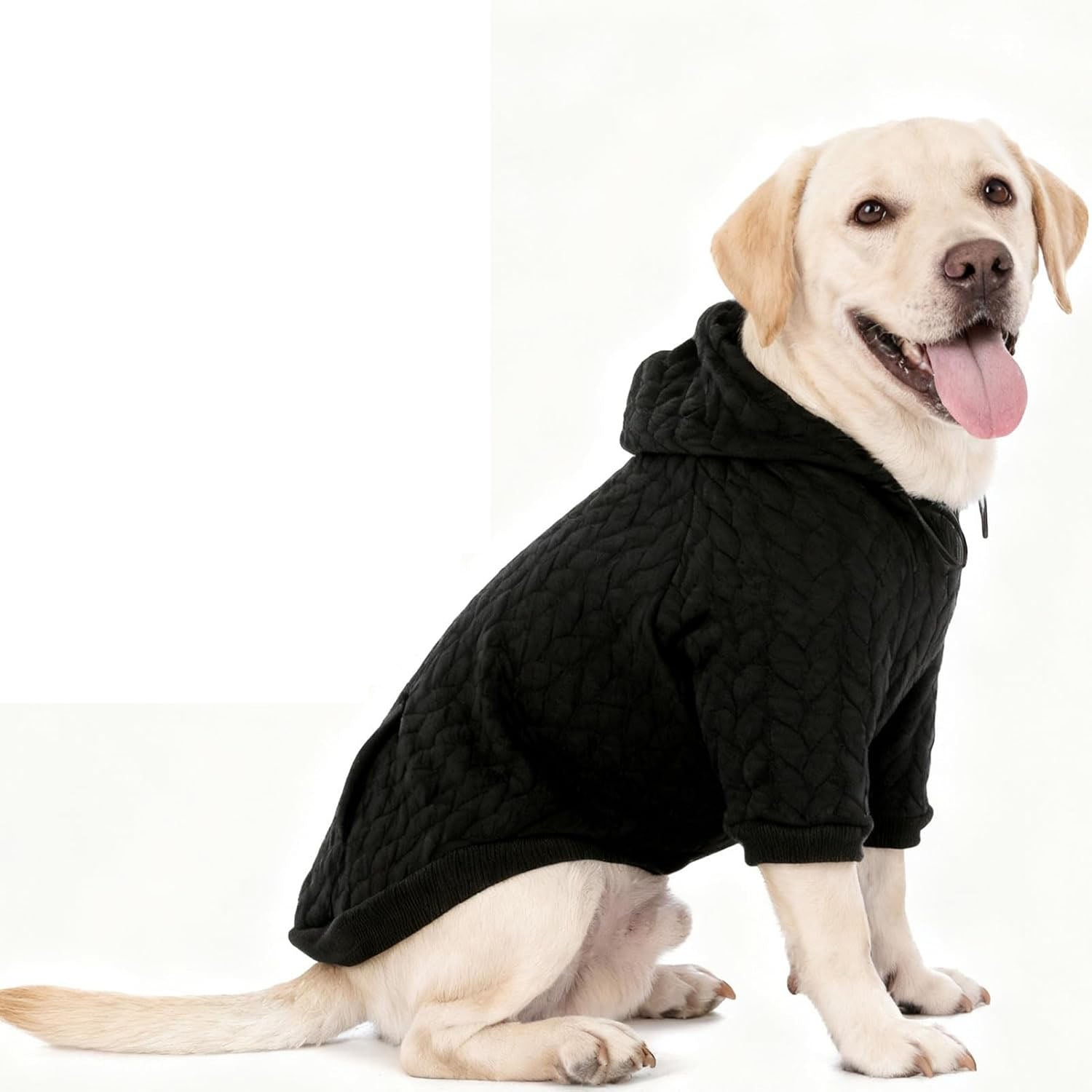 Textured Cable Knit Basic Dog Hoodie – Sweater with Leash Hole and Pocket